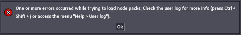 Dialogue informing user of problems when loading node packs