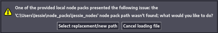 Dialogue to provide new location of local node pack